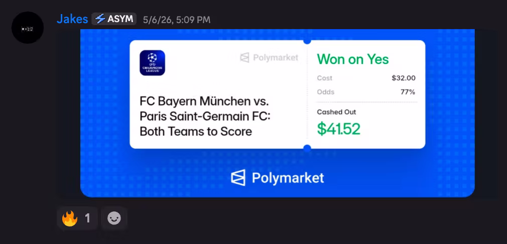 Jakes — Bayern vs PSG both teams to score, won at 77% odds