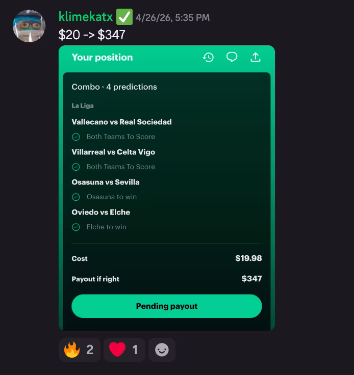 klimekatx — turned $20 into $347 on a 4-leg La Liga combo